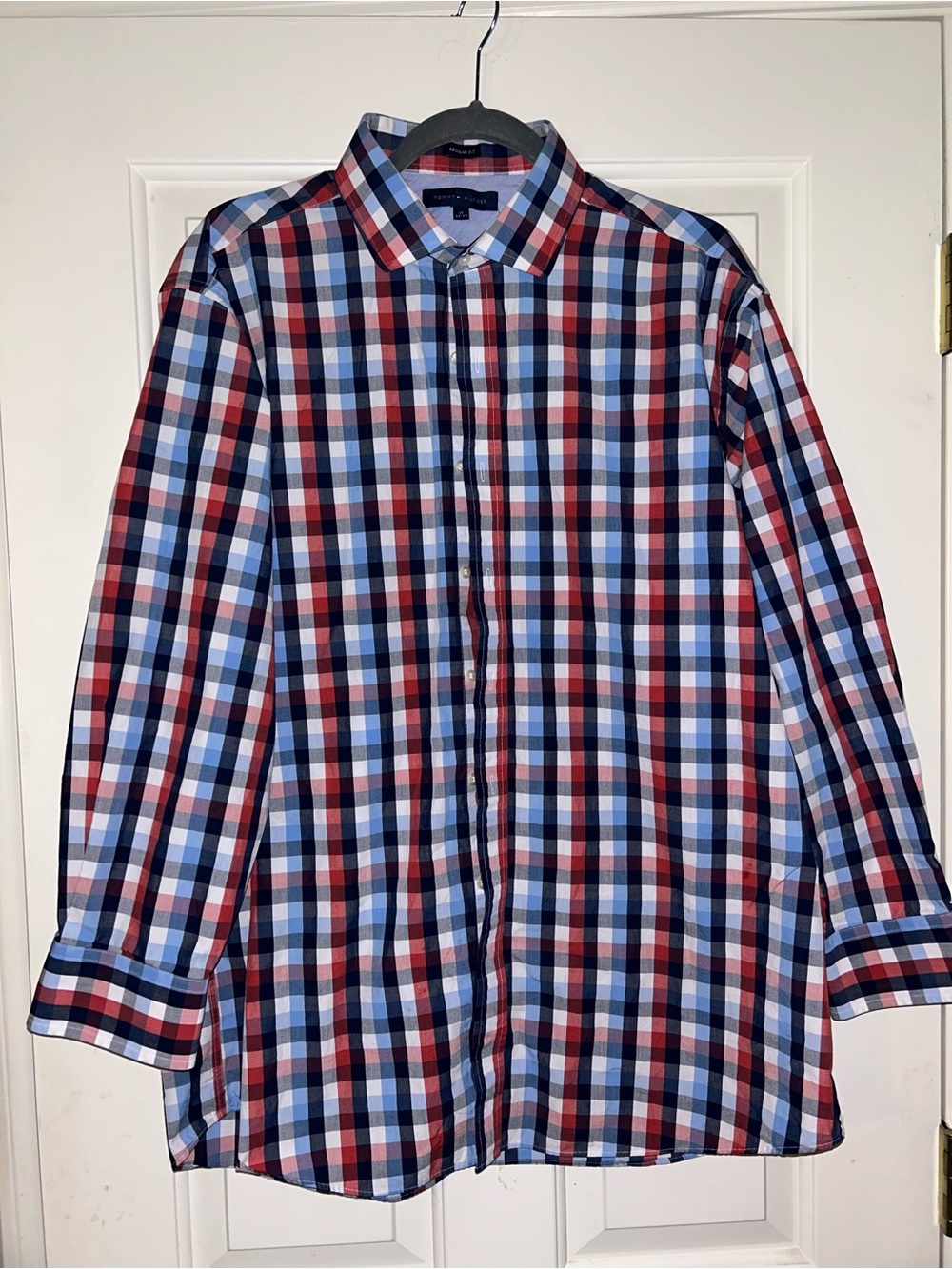 Men's Tommy Hilfiger Long-Sleeve Checked Shirt in Red, Blue & White